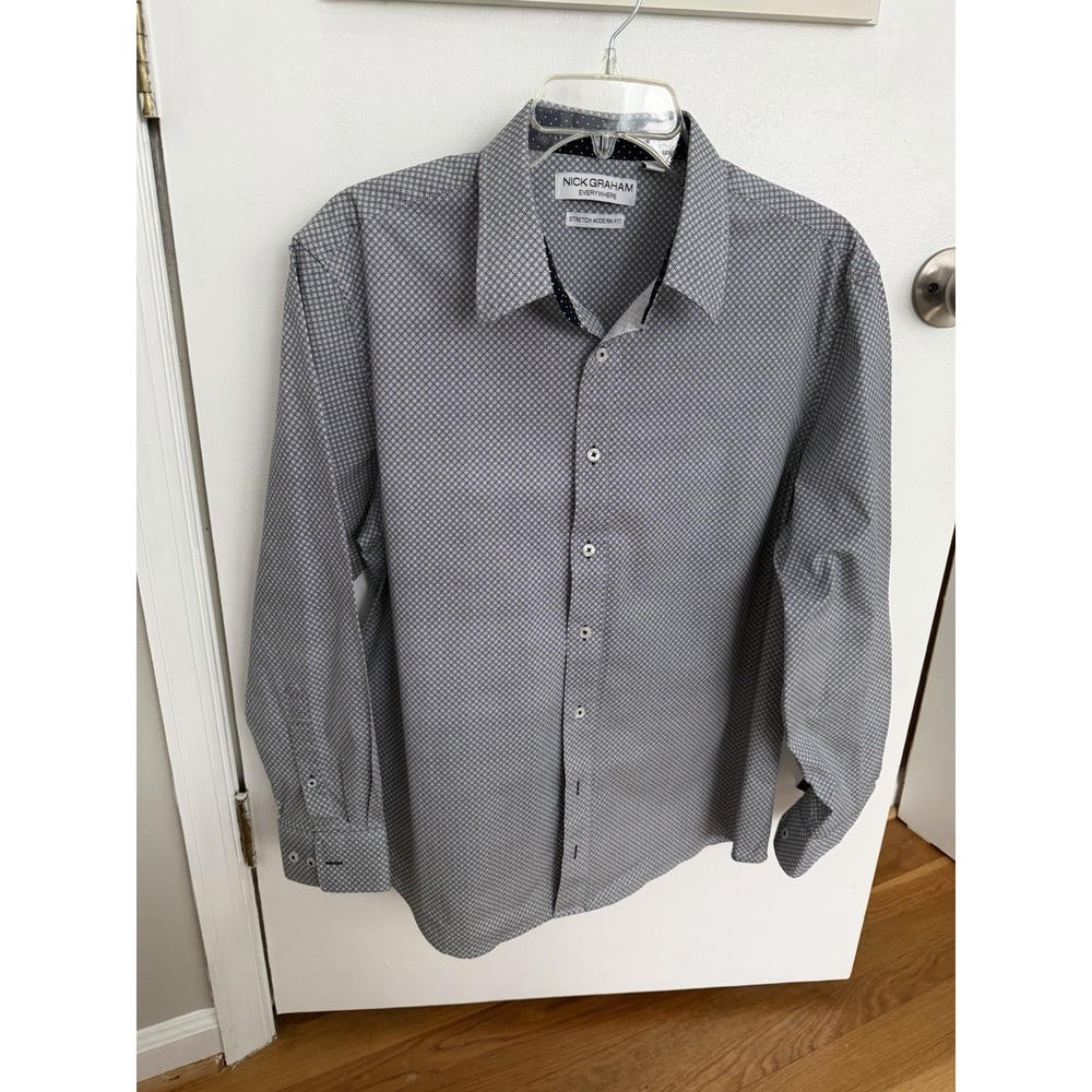 Nick Graham Everywhere‎ XL Long Sleeve Stretch Fit Blue White Circle Pattern
